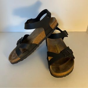 Birkenstock Rio Ankle Strap Sandals Black Tan